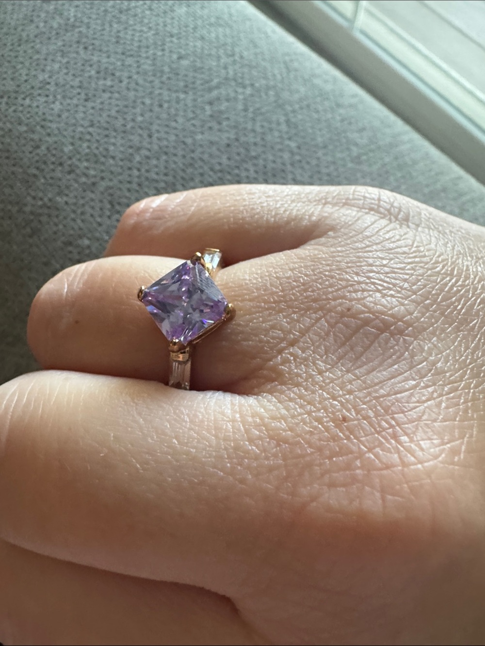 Vintage Lavender Square-Cut Solitaire Ring - Women Jewelry